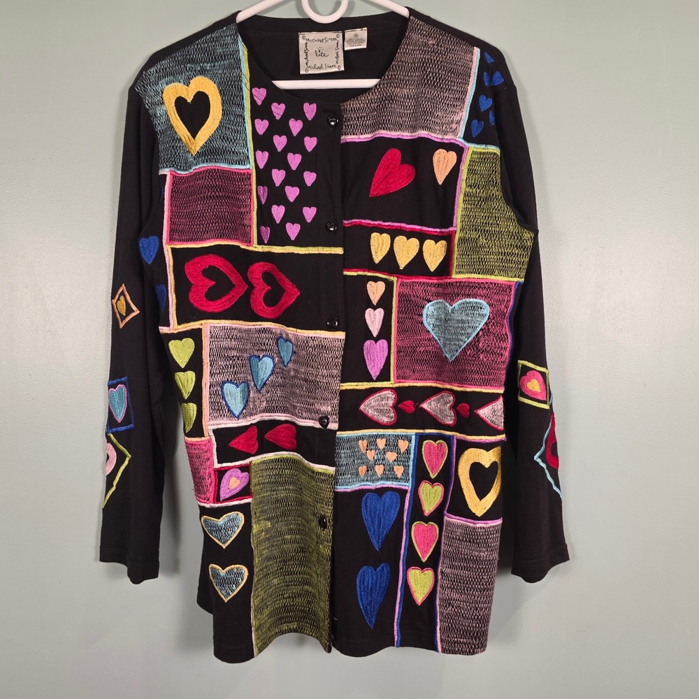 Michael Simon Lite Womens Black Cotton Heart Patchwork Jacket Cardigan Small